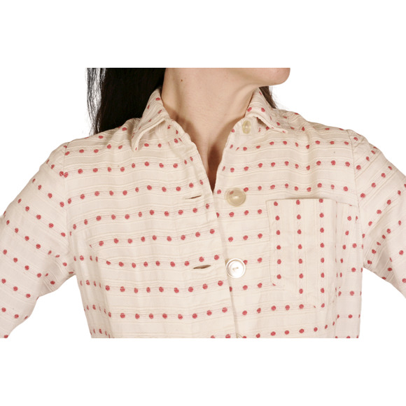 Vintage 50s Saks Couture Polka Dot Romper Dress Women's Off White Red Big Button - Picture 7 of 10